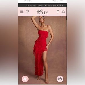 Oh polly red bandeau ruffle prom, hoco, evening dress. Size 4 NWT!